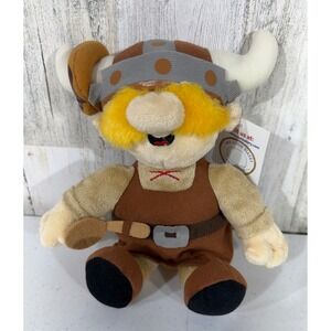 O&H Danish Bakery Ohlaf Viking Plush 9" Brown Tan Mascot Stuffed Animal Horns